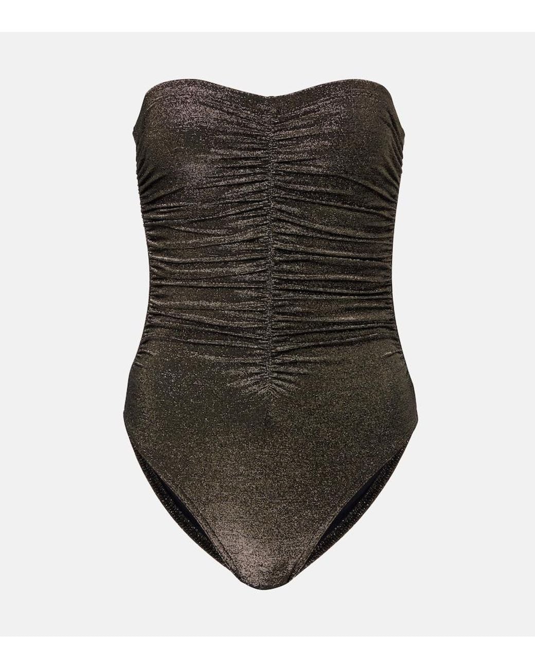 Karla Colletto Brown Helena Ruched Lame Swimsuit