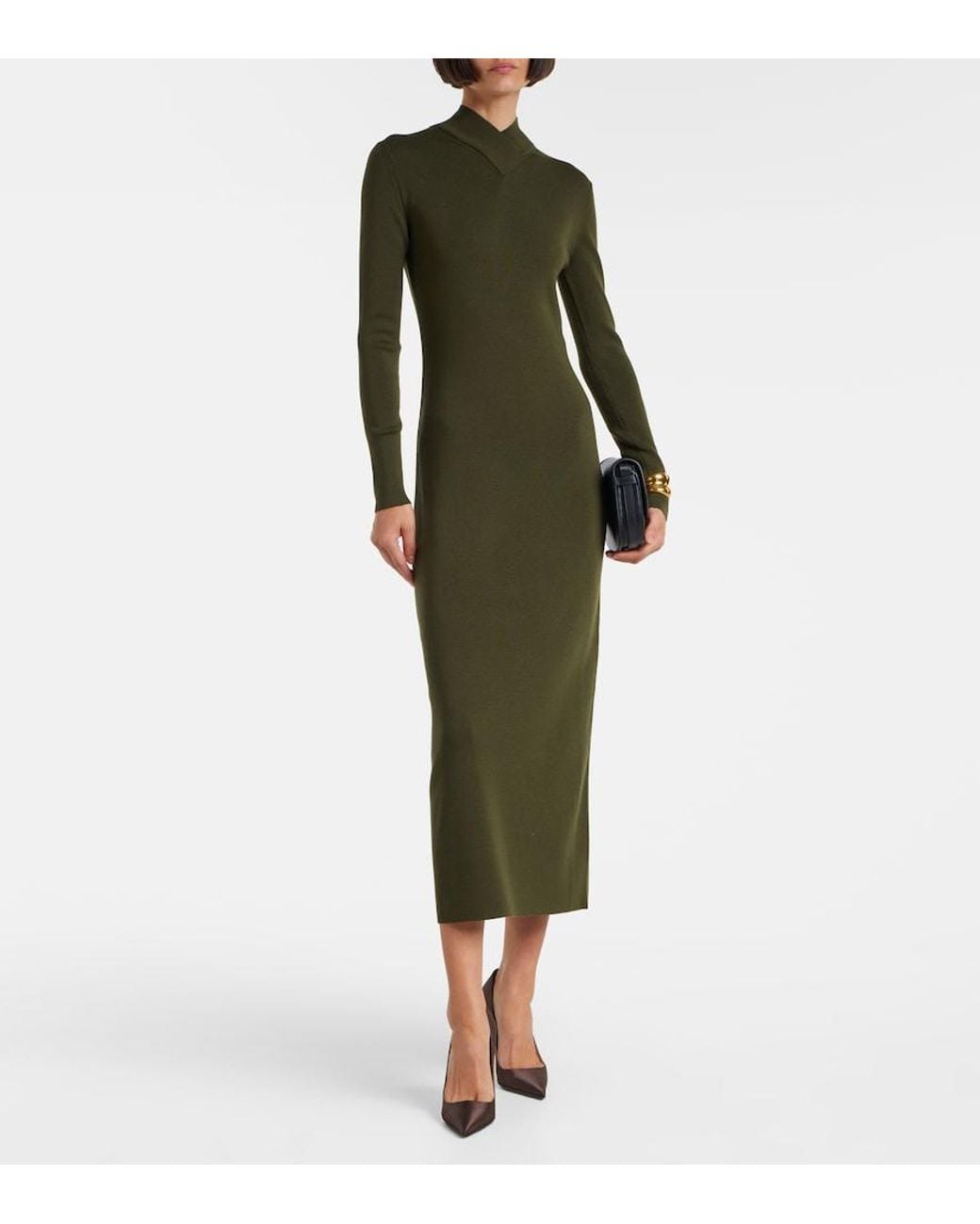 Tom Ford Green Knitted Wool Midi Dress