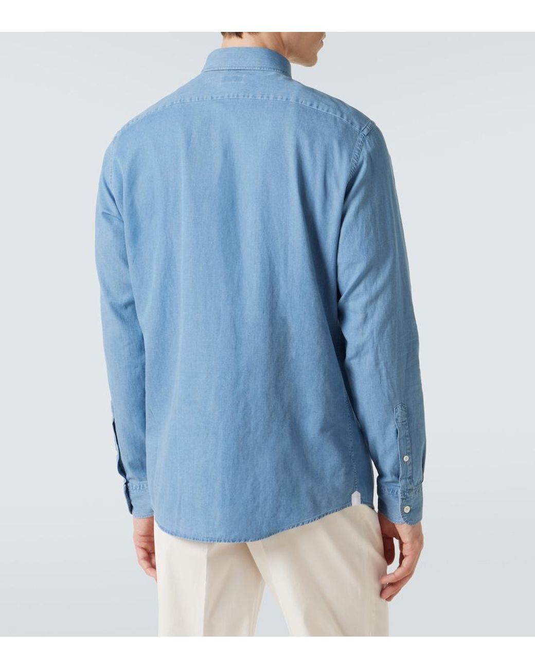 Zegna Blue Cotton And Linen Denim Shirt for men