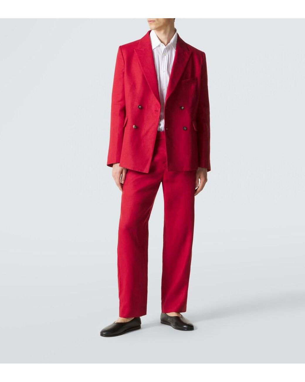 Bode Red Double-Breasted Linen Blazer for men