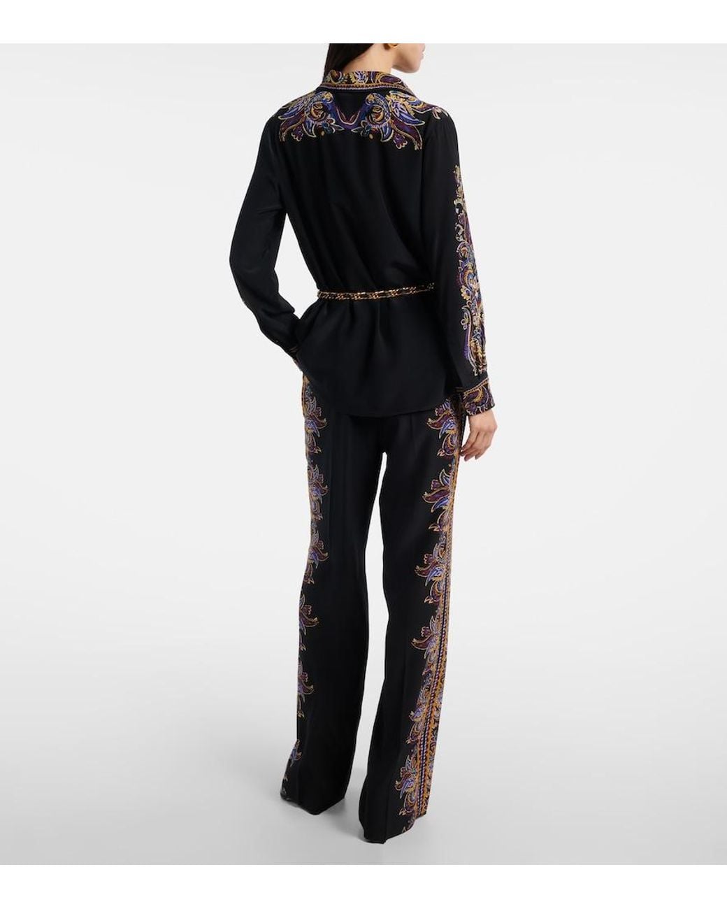Etro Blue Paisley Silk Wide-Leg Pants