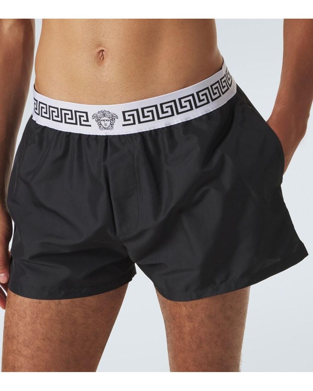 Versace Black Greca Swim Trunks for men