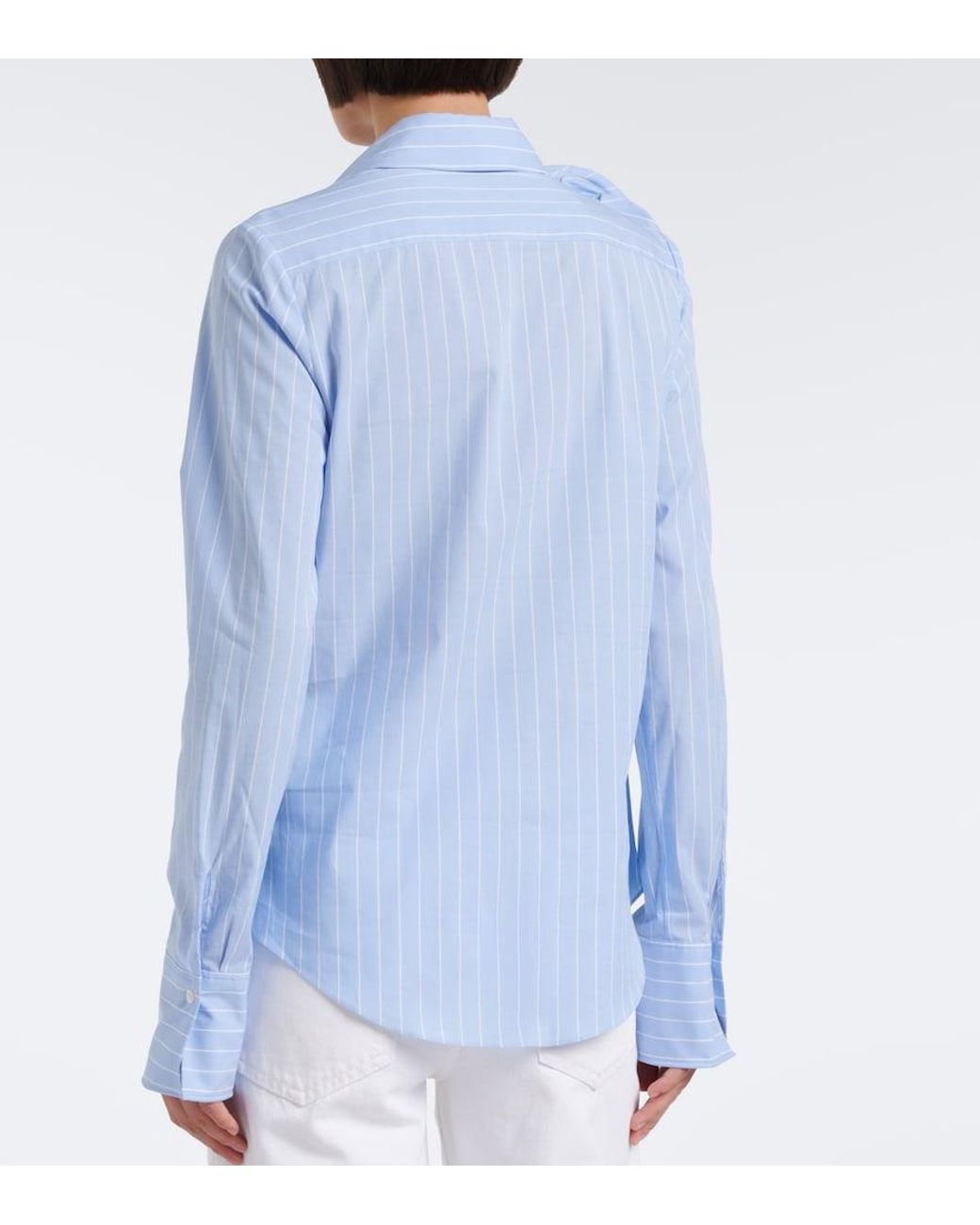 Dorothee Schumacher Blue Striped Power Floral-Applique Cotton-Blend Shirt