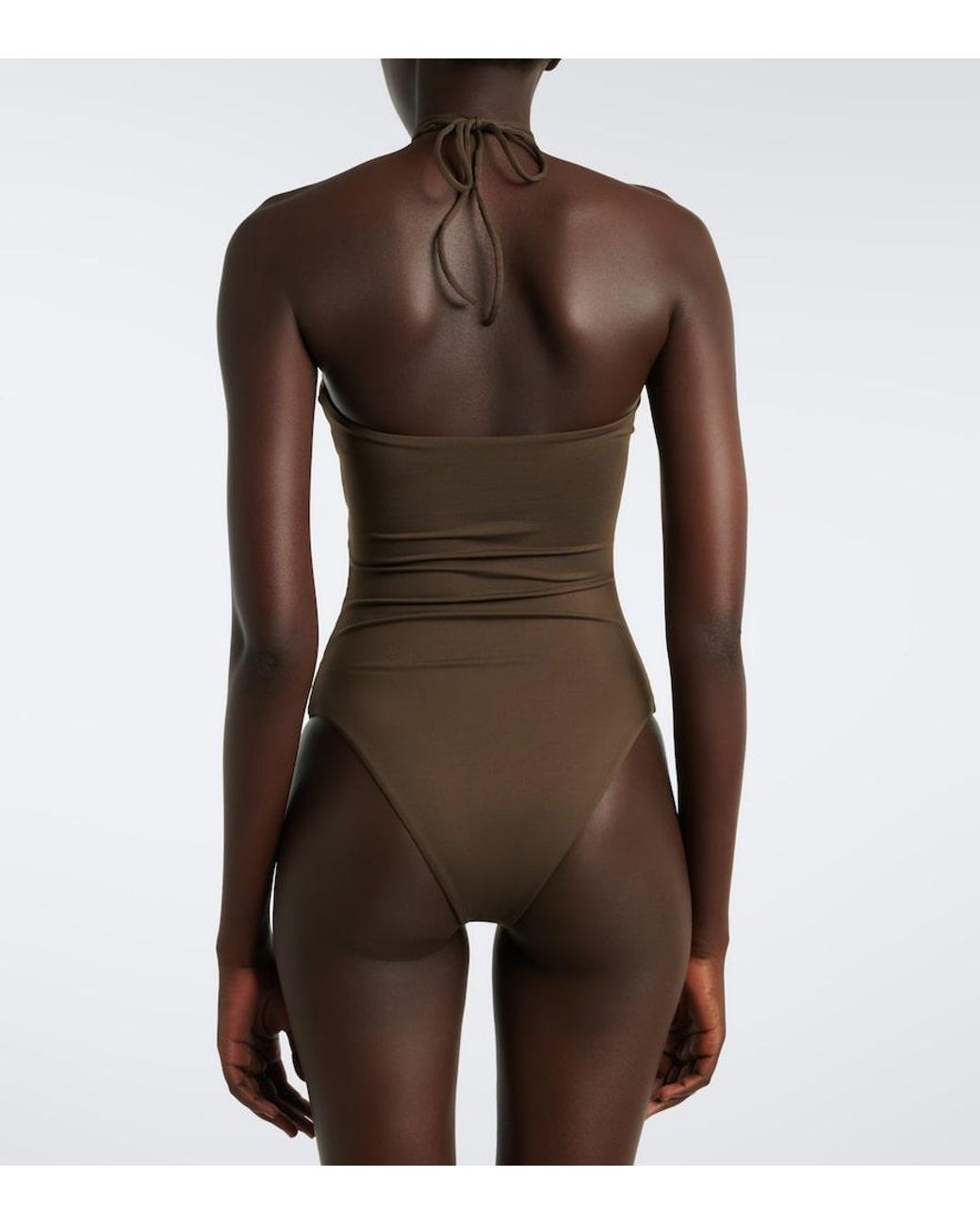 Magda Butrym Brown Ruched Halterneck Swimsuit