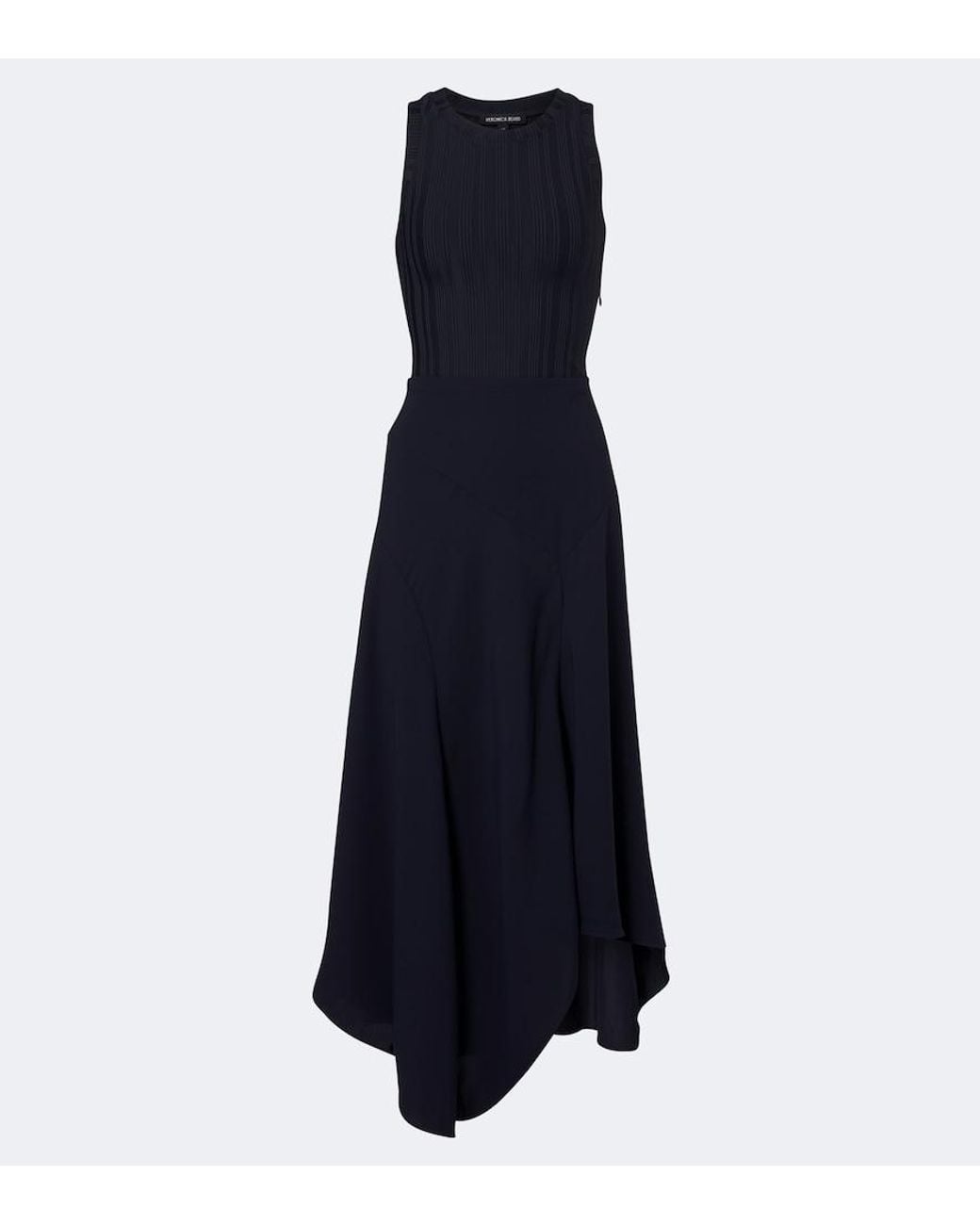 Veronica Beard Blue Thalissa Draped Ribbed-Knit Midi Dress