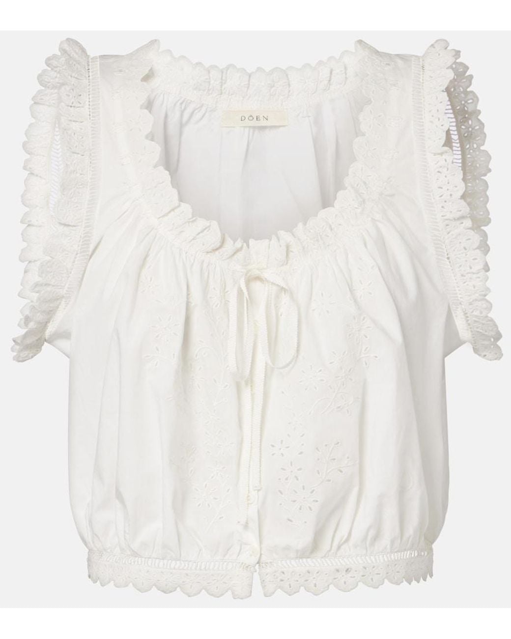 Doen White Traveler Embroidered Cotton Top