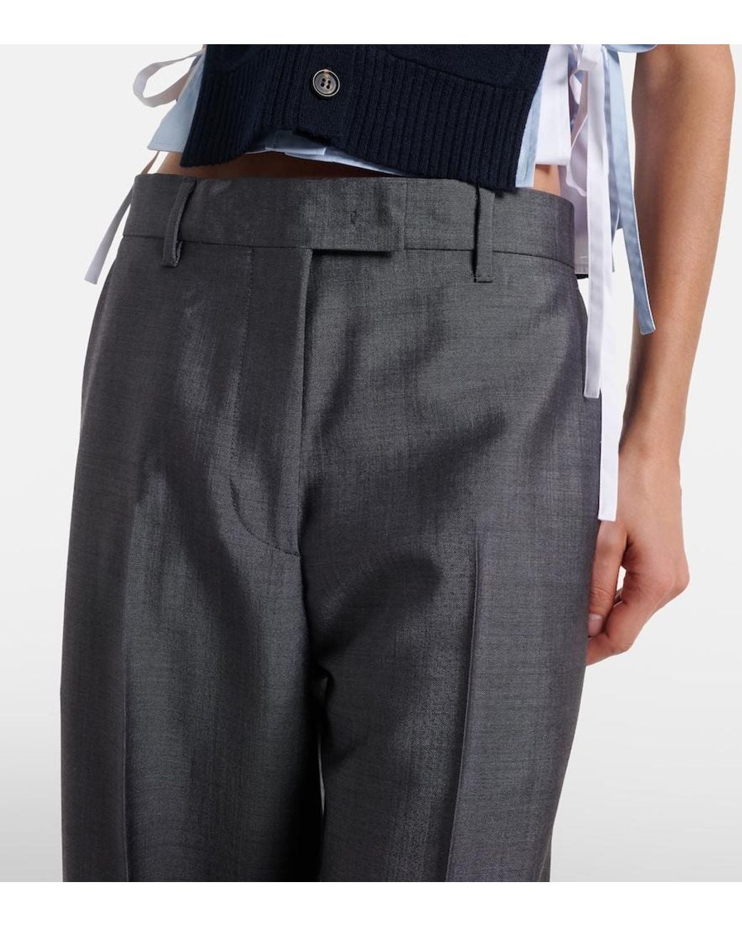 Miu Miu Blue Mohair And Wool Straight Pants
