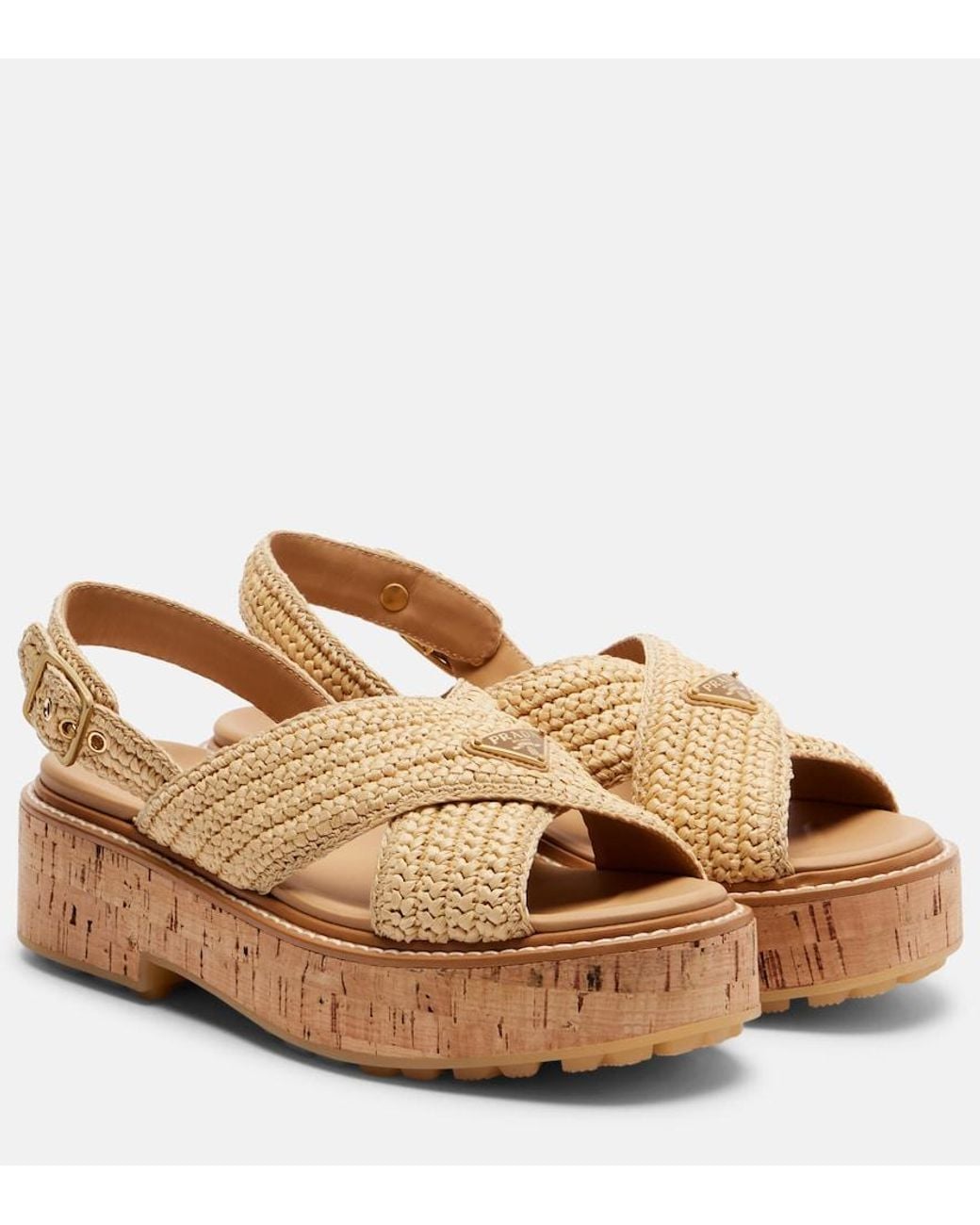 Prada Brown Crochet Raffia-Effect Slingback Sandals
