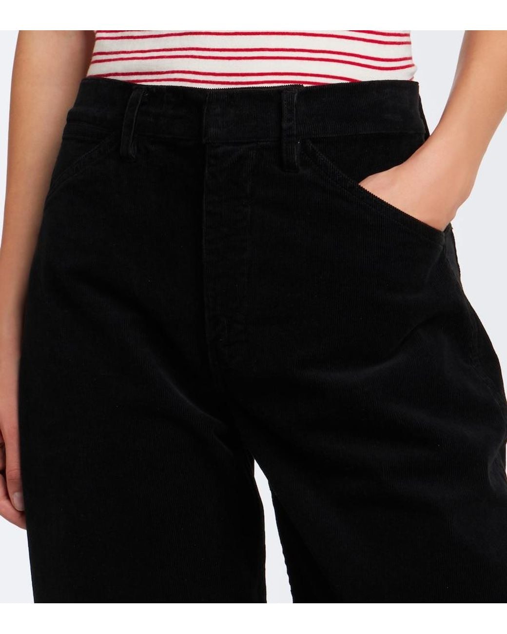 Nili Lotan Black Tribeca Corduroy Barrel-Leg Pants