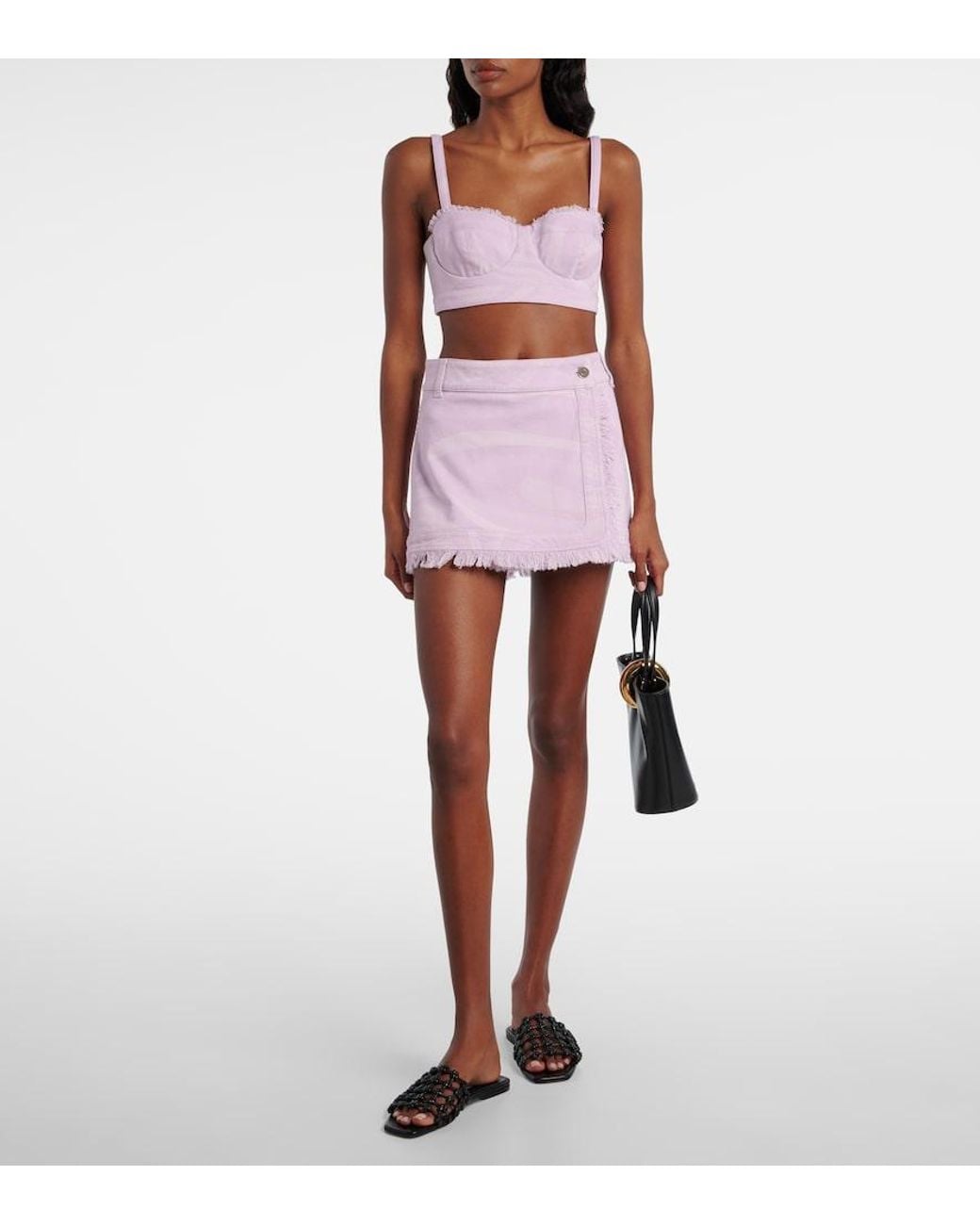 Emilio Pucci Pink Marmo Distressed Denim Bra Top