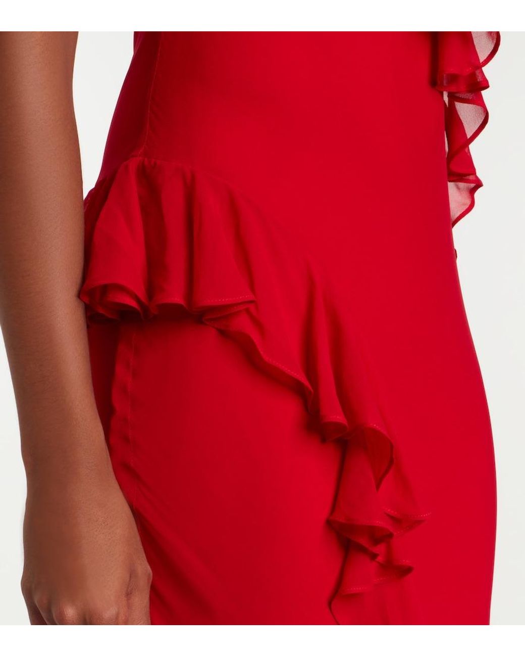 De La Vali Red Mayara Ruffled Georgette Gown