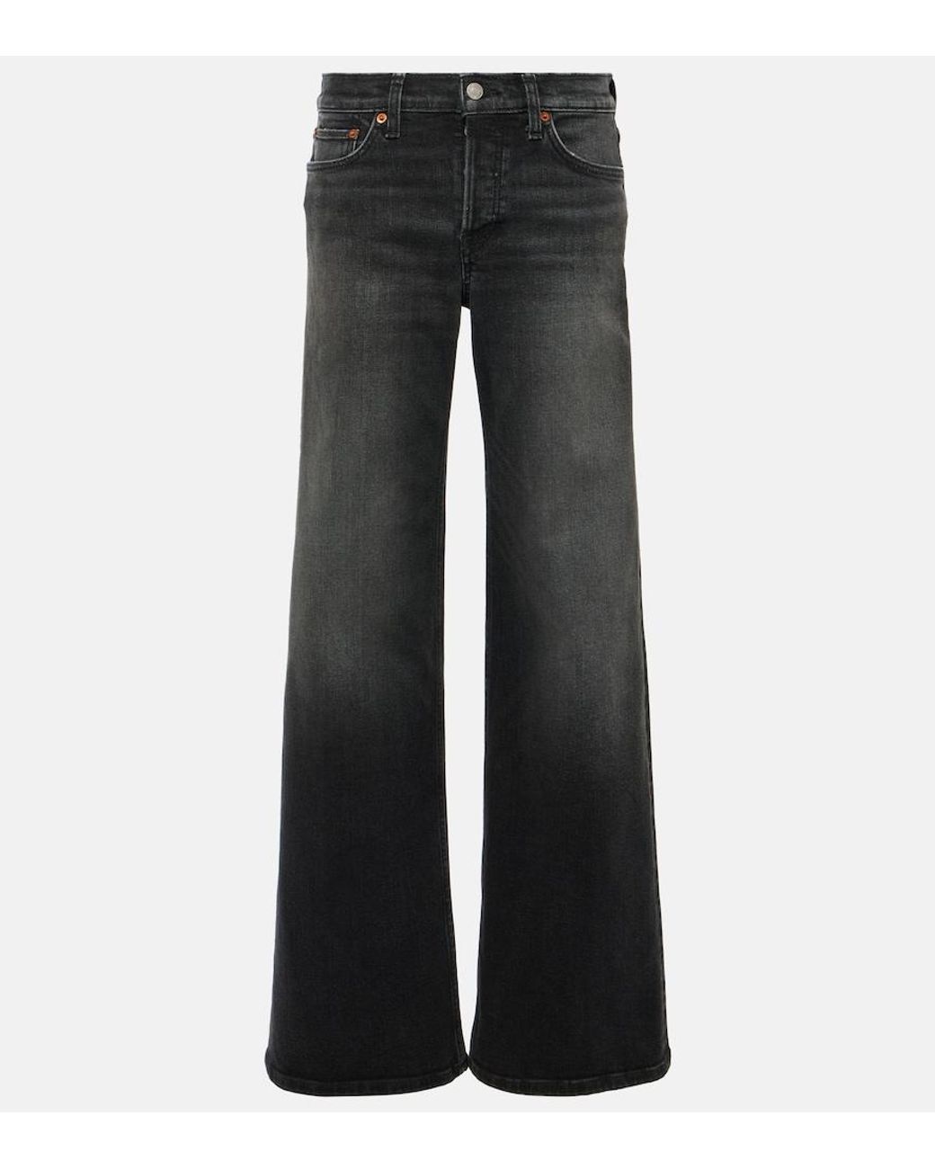 Re/done Black Mid-Rise Wide-Leg Jeans