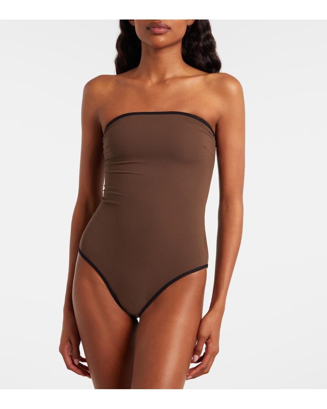 Totême Brown Strapless Swimsuit