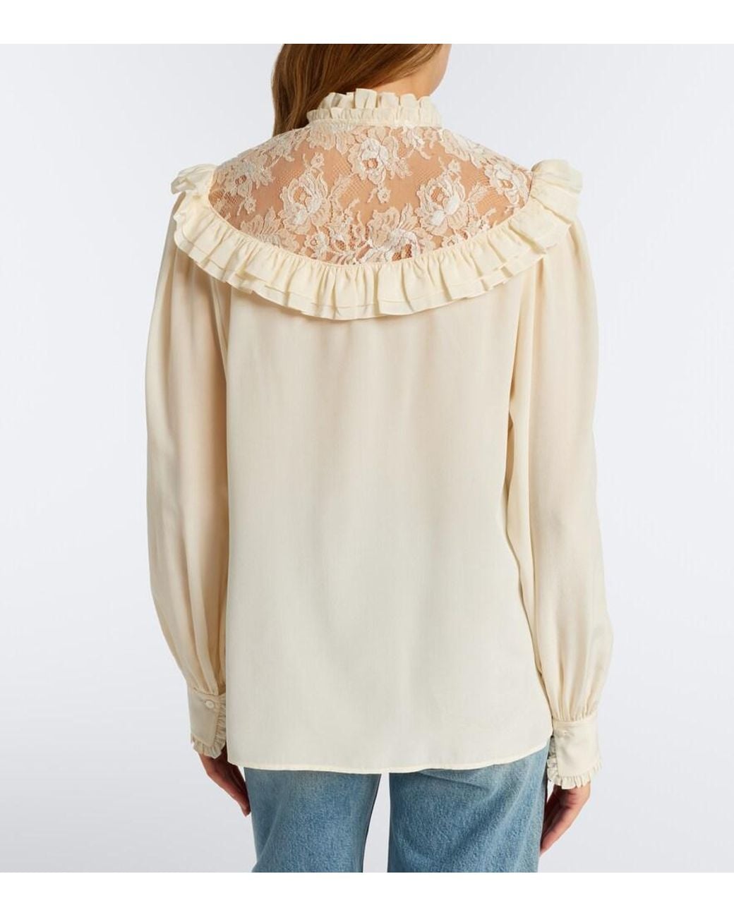 Chloé White Lace-Trimmed Silk Crepe De Chine Blouse