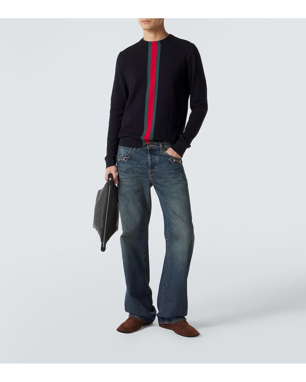 Gucci Blue Web Stripe Cotton Sweater for men