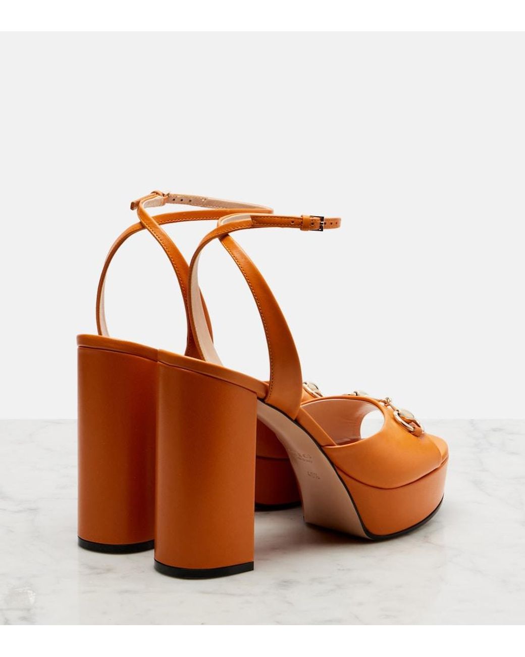Gucci Brown Horsebit Leather Platform Sandals
