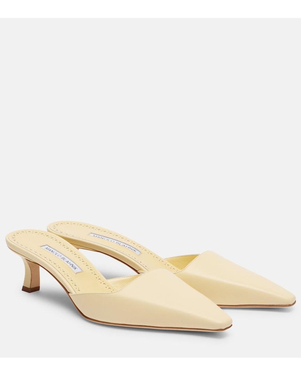 Manolo Blahnik Natural Moiramu Leather Mules