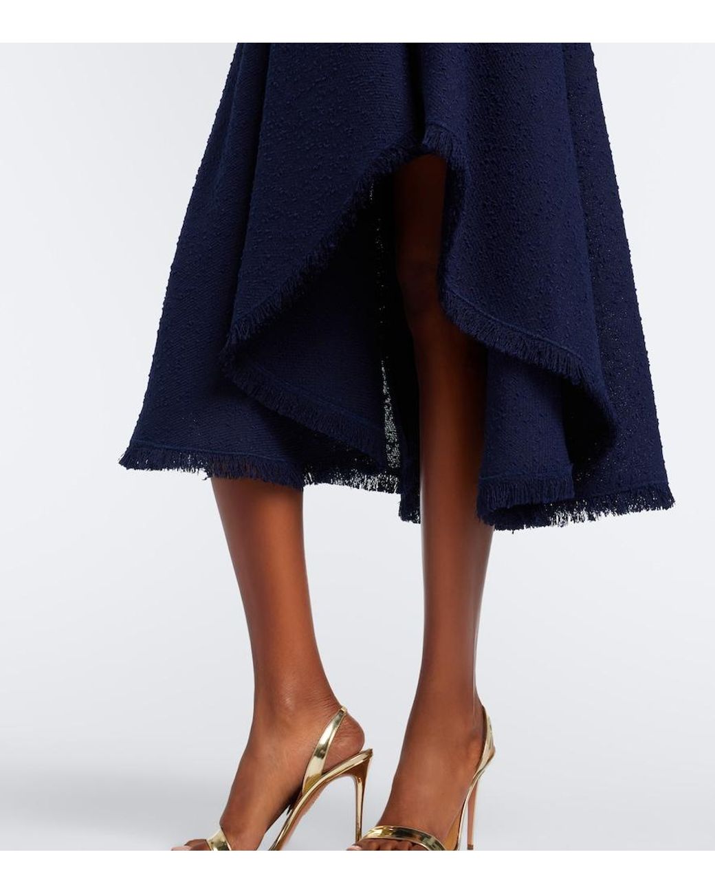 Oscar de la Renta Blue Embellished Tweed Midi Dress