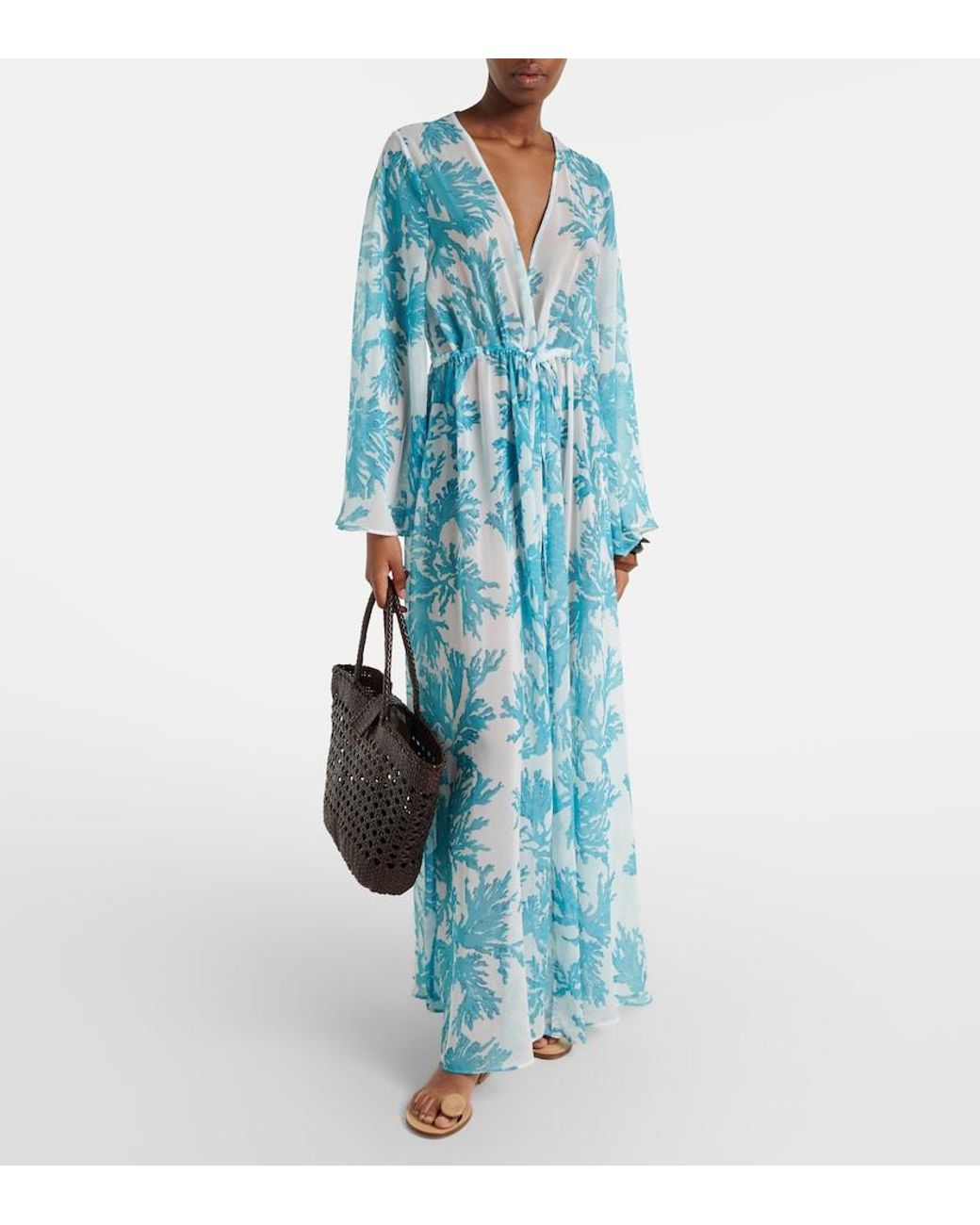 Alexandra Miro Blue Chloe Floral Georgette Kaftan