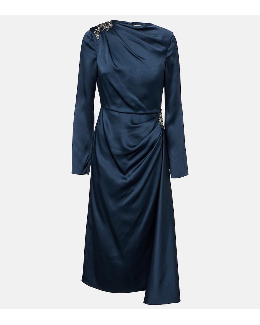 Erdem Blue Crystal-Embellished Satin Cady Cocktail Dress
