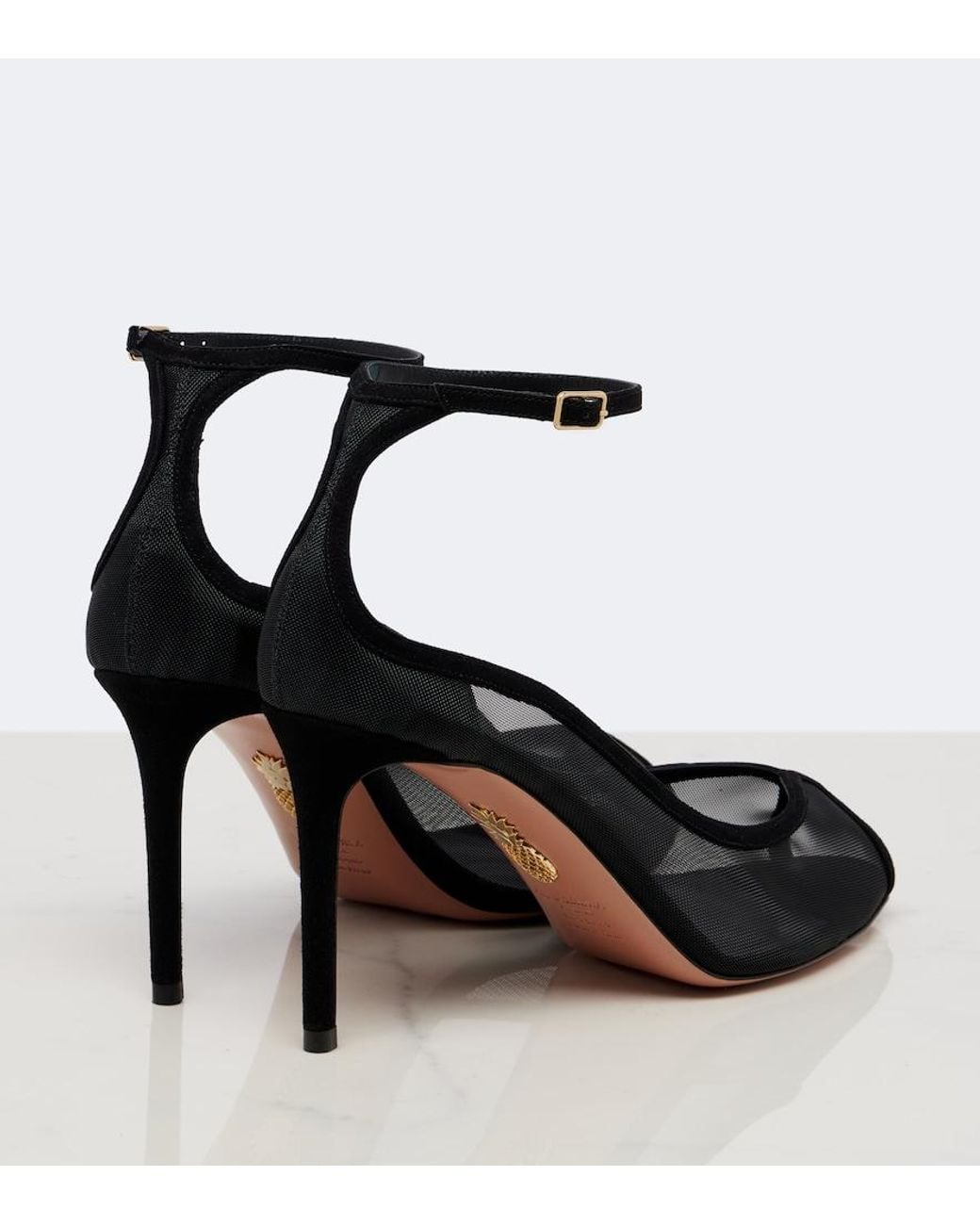 Aquazzura Black Love Affair Suede-Trimmed Mesh Slingback Sandals