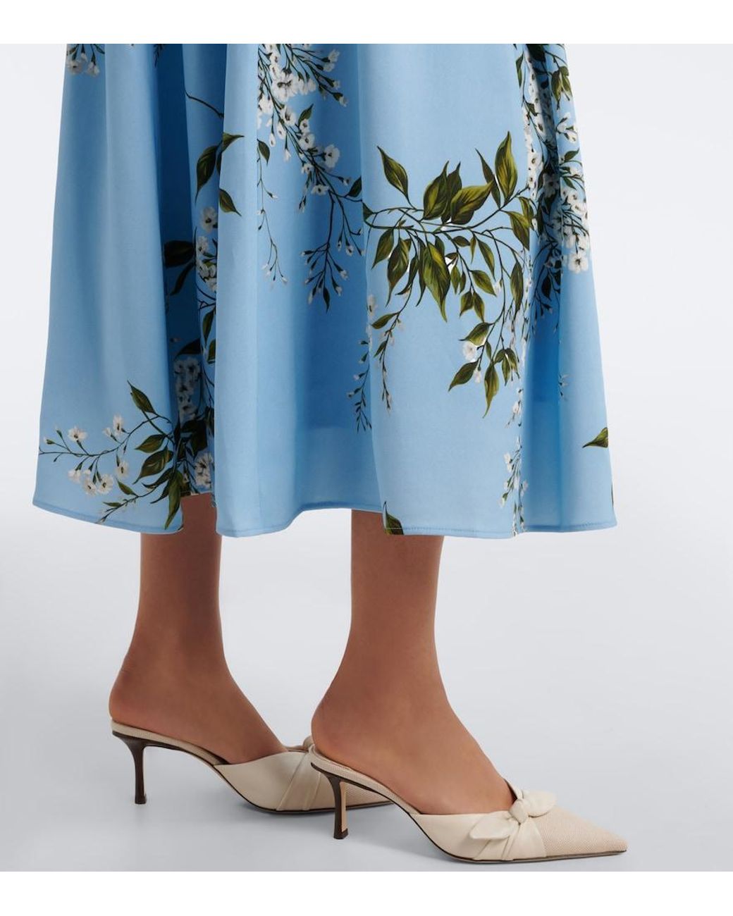 Monique Lhuillier Blue Floral Belted Midi Dress