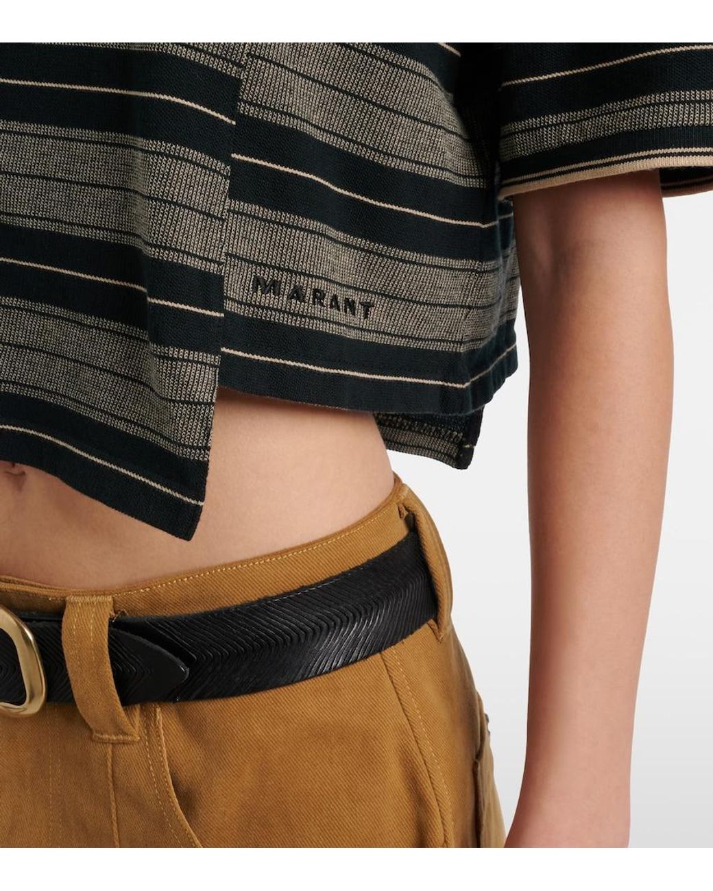 Isabel Marant Black Isalyne Striped Cotton Polo Shirt