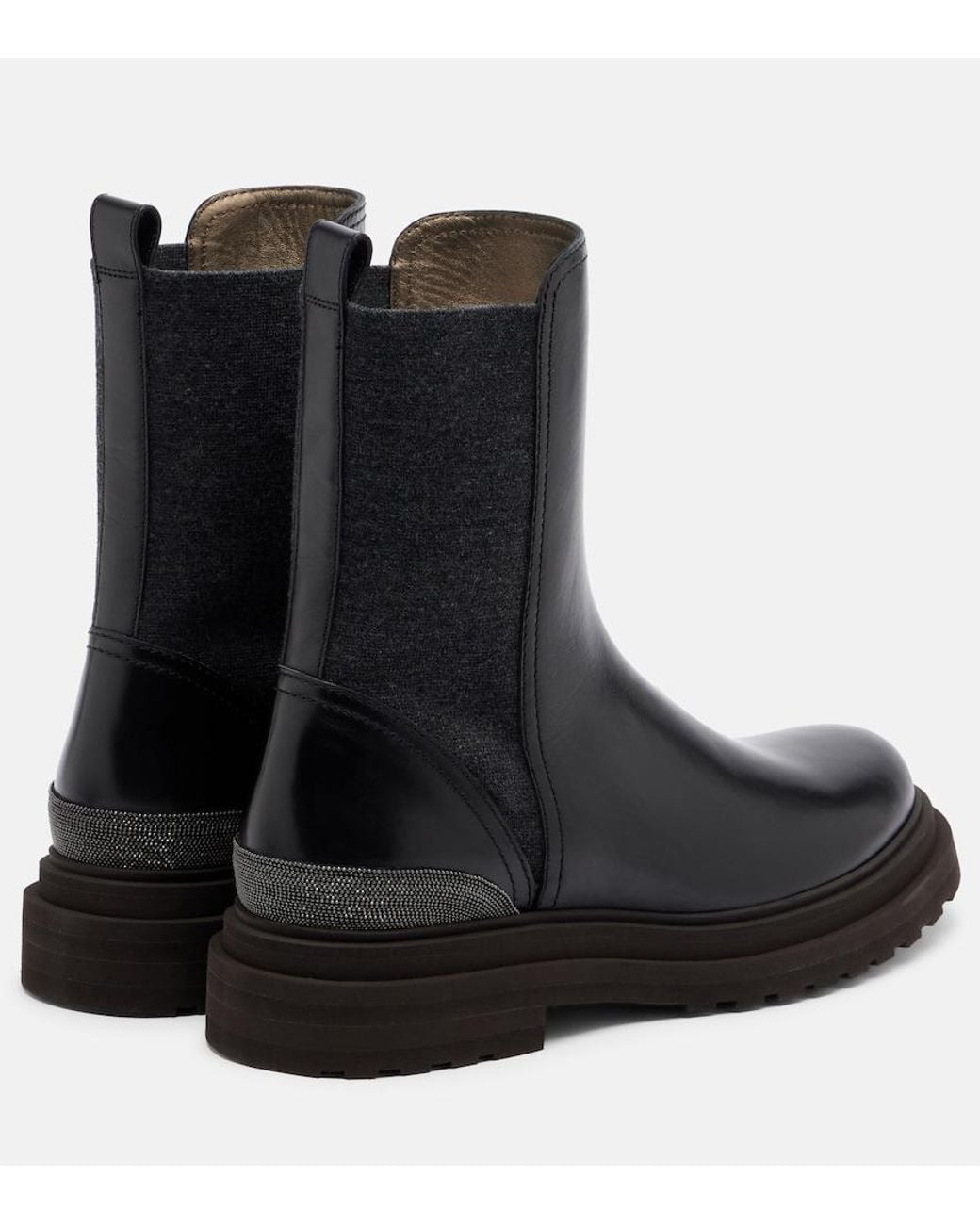 Brunello Cucinelli Black Monili Leather Chelsea Boots