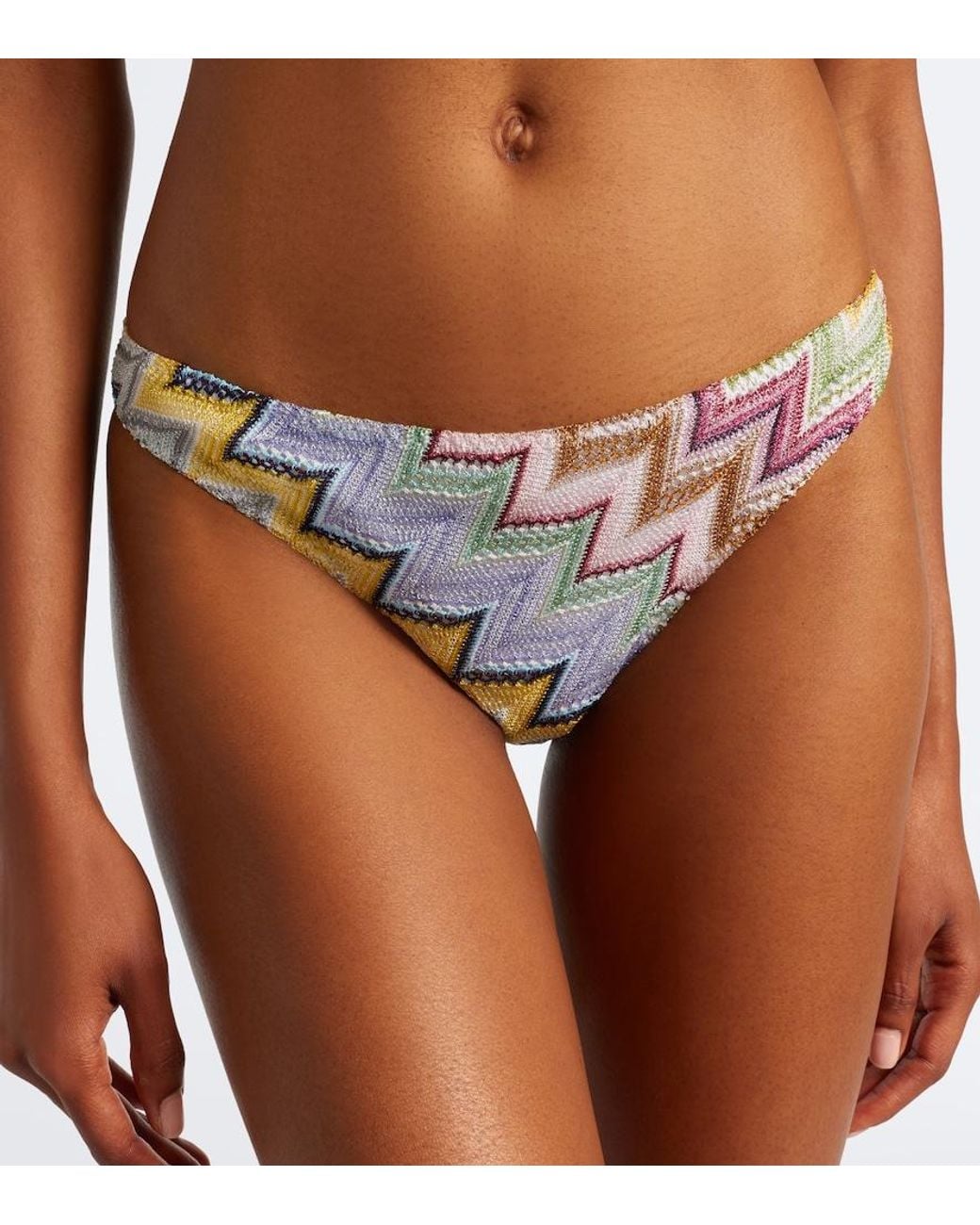 Missoni White Zigzag One-Shoulder Lame Bikini