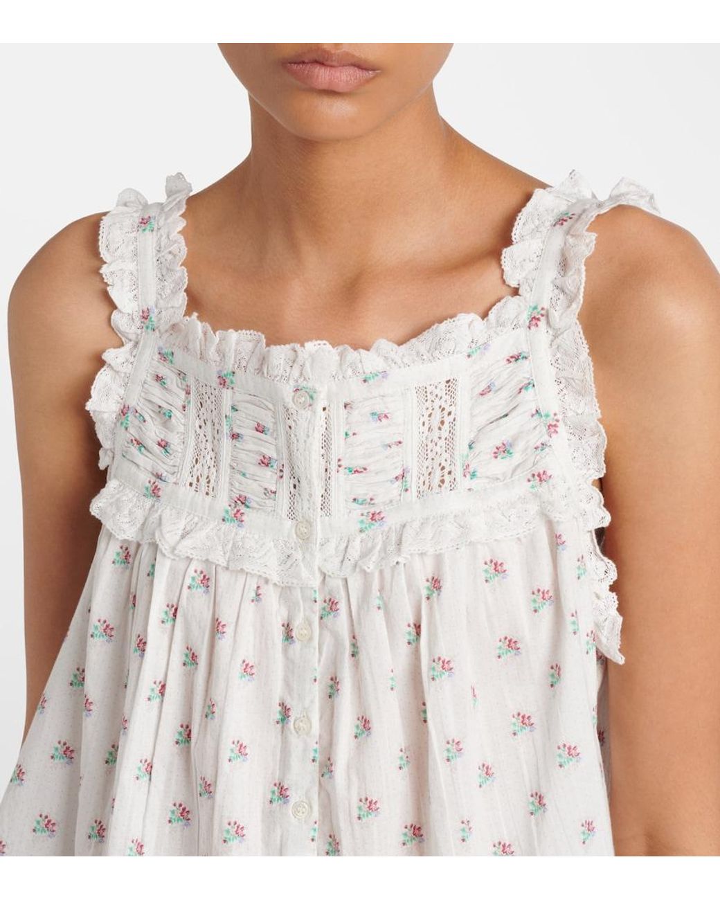 Doen White Fidella Floral Lace-Trimmed Cotton Top