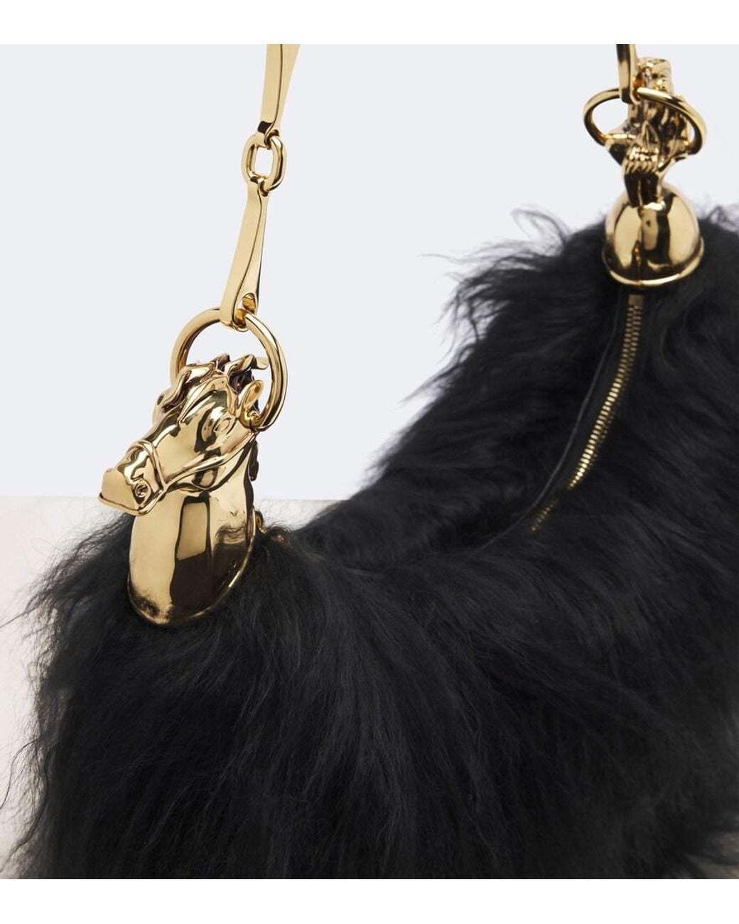 Chloé Black Chain Horse Large Shearling Shoulder Bag