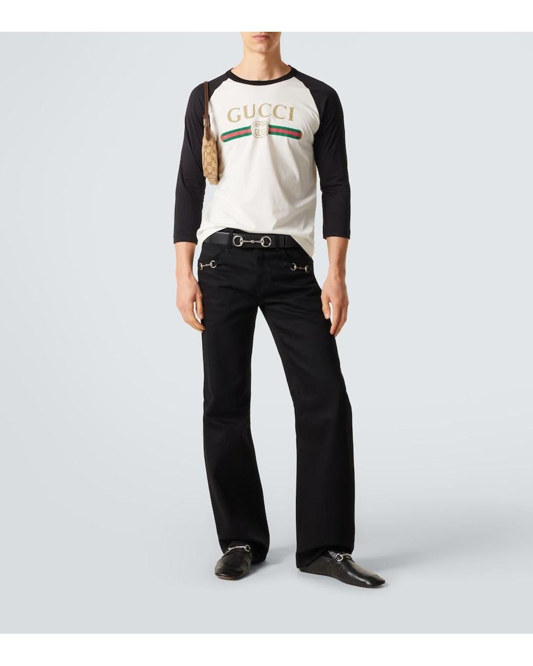 Gucci Black Logo Cotton And Silk Jersey T-Shirt for men