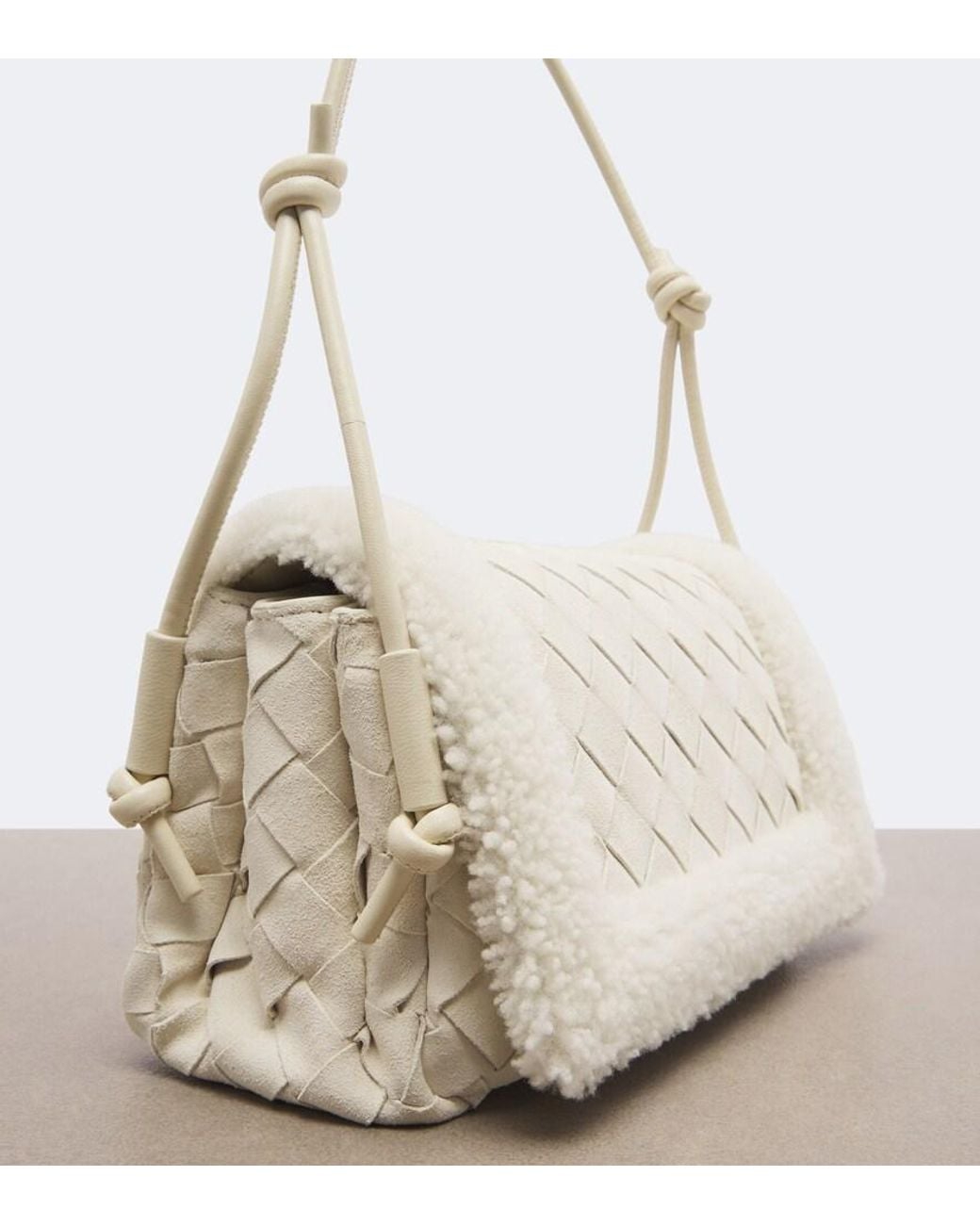 Bottega Veneta White Notturno Intrecciato Suede Crossbody Bag