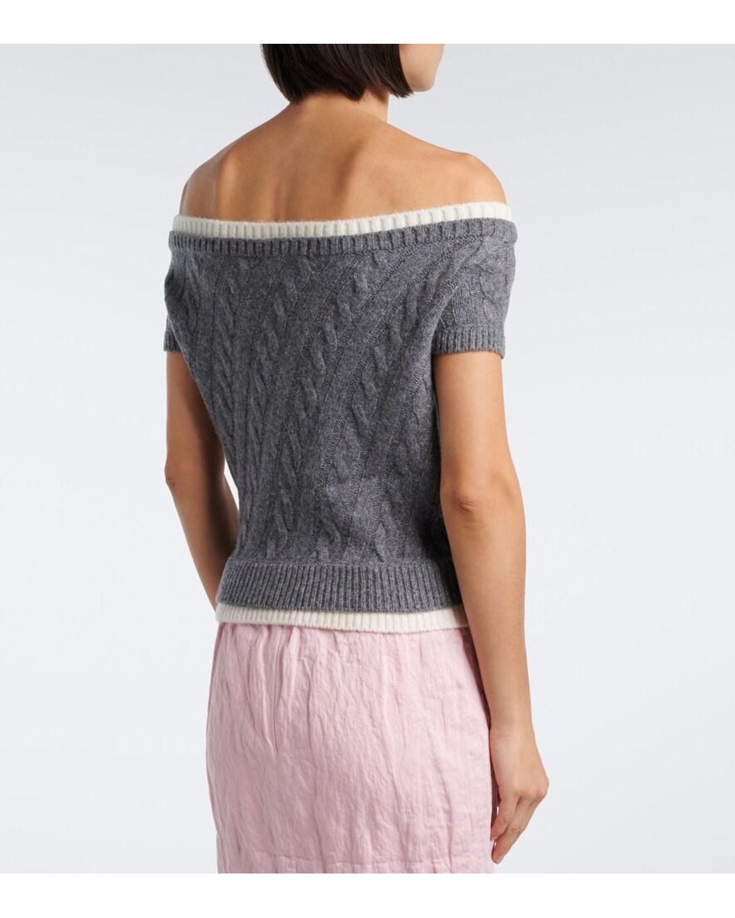 ShuShu/Tong Gray Cable-Knit Off-Shoulder Wool-Blend Sweater