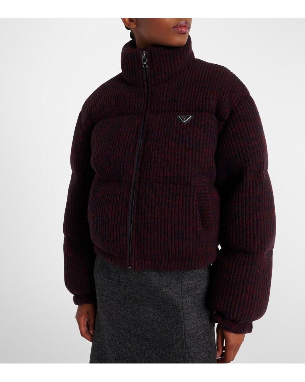 Prada Purple Cropped Wool And Cashmere Down Jacket