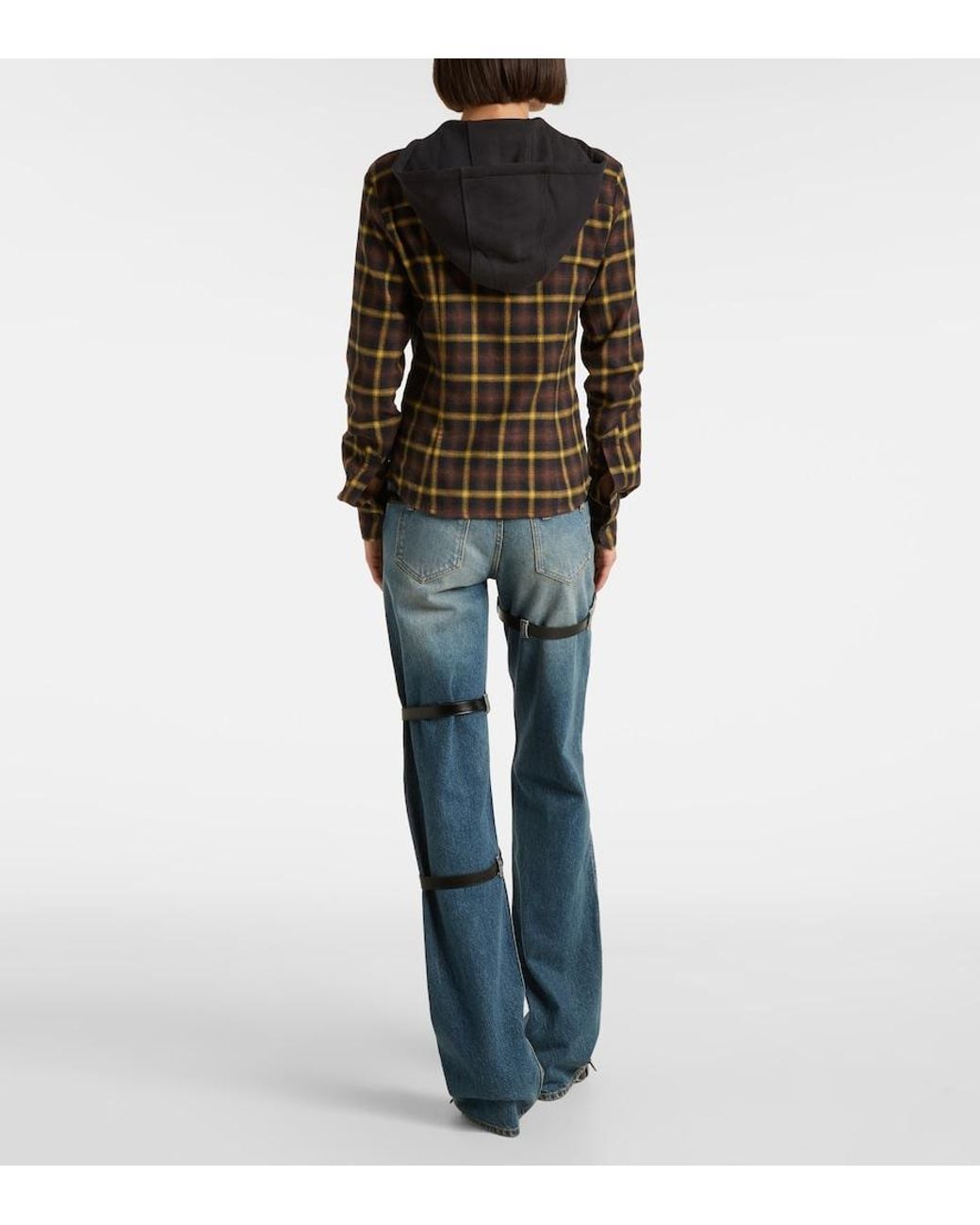 Coperni Black Hooded Checked Cotton Shirt