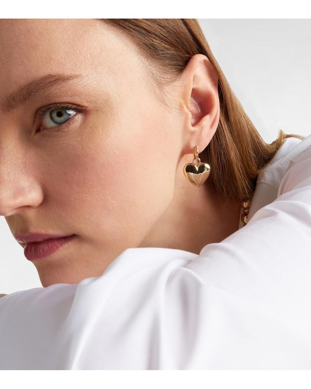 Roxanne First White Puffy Heart 14Kt Drop Earrings