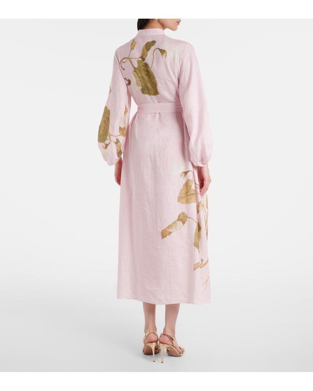 Erdem Pink Printed Linen Midi Dress