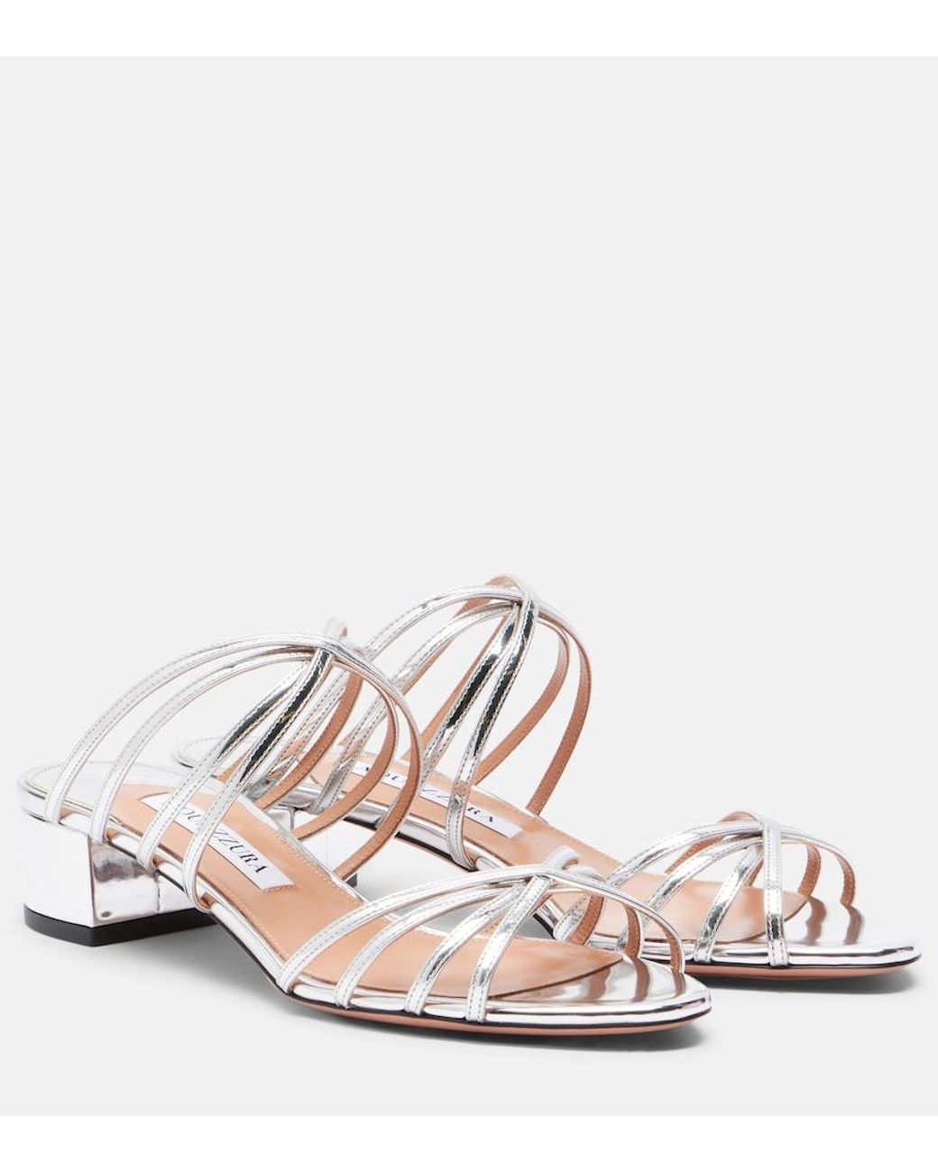Aquazzura White Tell Me Mirrored Leather Mules