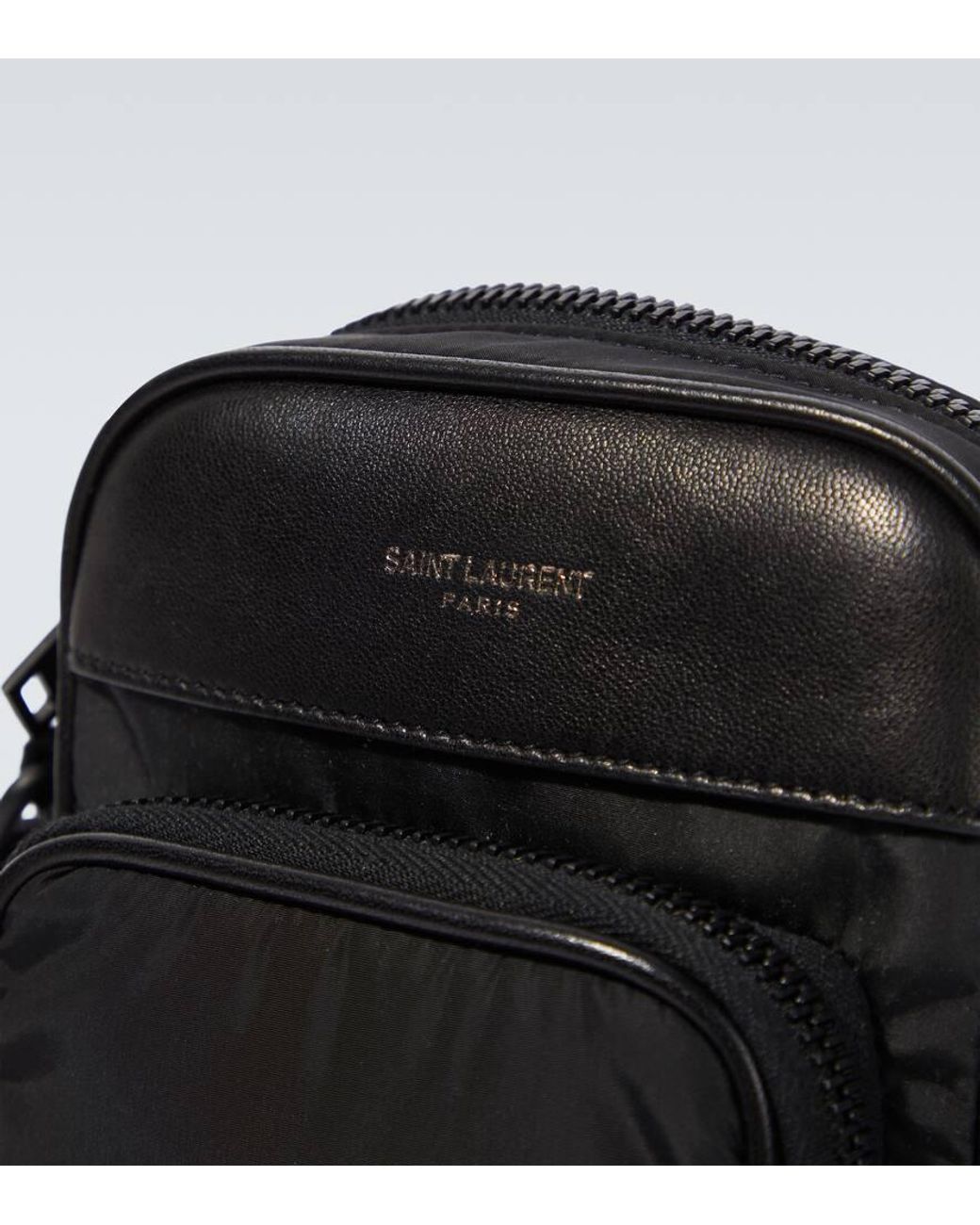 Saint Laurent City Mini Logo-Print Leather-Trimmed Shell Saint Laurent City Mini Logo-Print Leather-Trimmed Shell