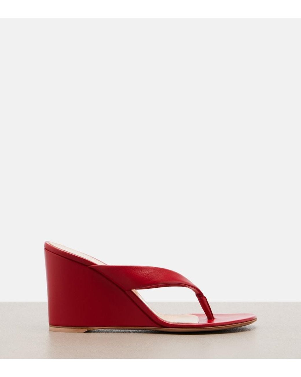 Gianvito Rossi Red Leather Wedge Thong Sandals