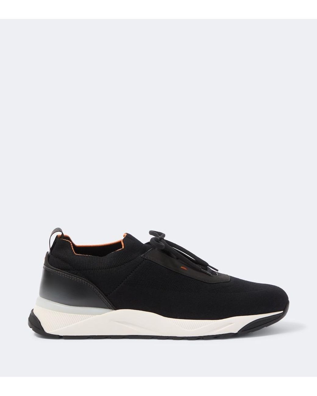 Santoni Black Leather-Trimmed Knitted Sneakers for men