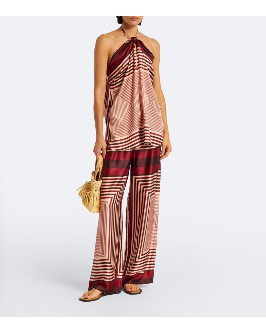 Faithfull The Brand Red Jensen Printed Satin Palazzo Pants