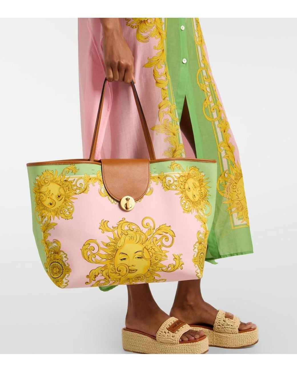 Versace Yellow Large Printed Canvas Tote Bag