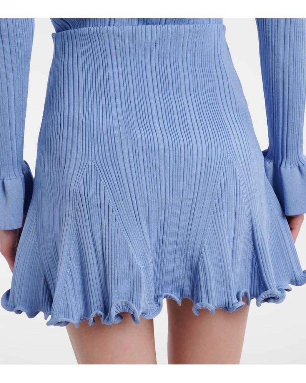 Self-Portrait Blue Beaded Ribbed-Knit Miniskirt