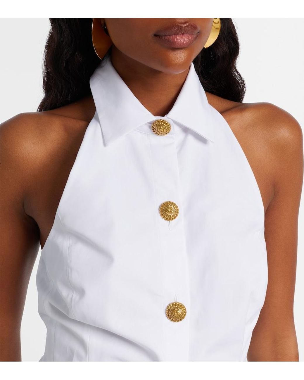Balmain White Pleated Cotton Poplin Minidress