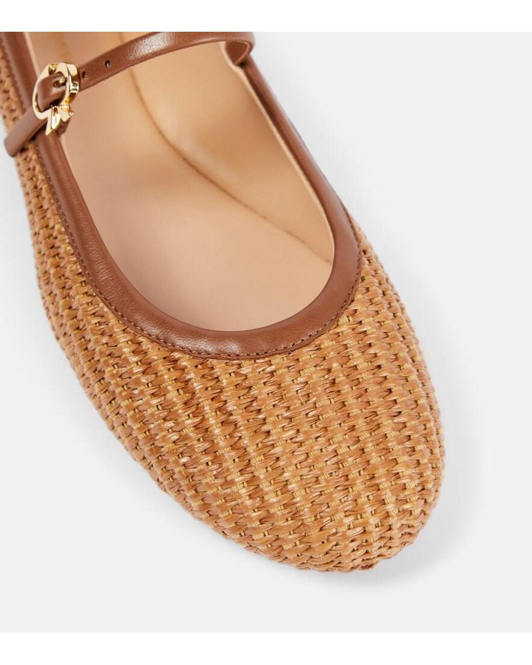 Gianvito Rossi Brown Carla Straw & Leather Flat