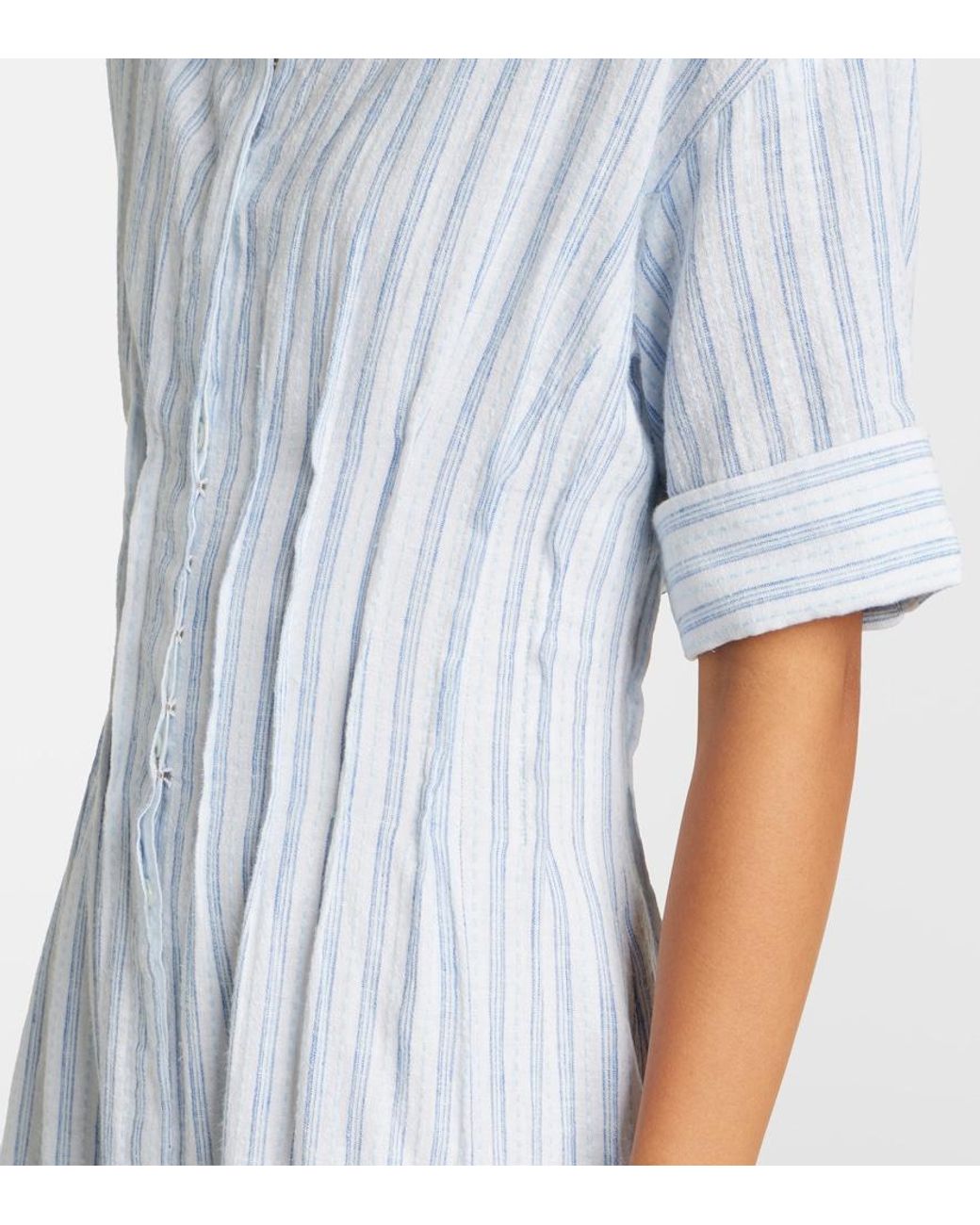 Velvet White Saron Striped Cotton And Linen Shirt Dress