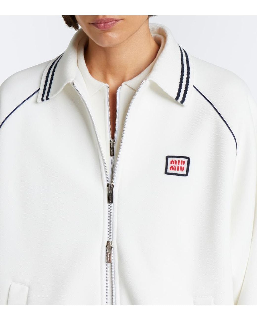 Miu Miu White Cotton Pique Blouson Jacket