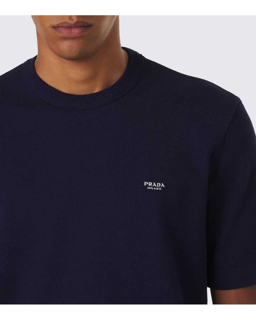 Prada Blue Logo Cotton T-Shirt for men